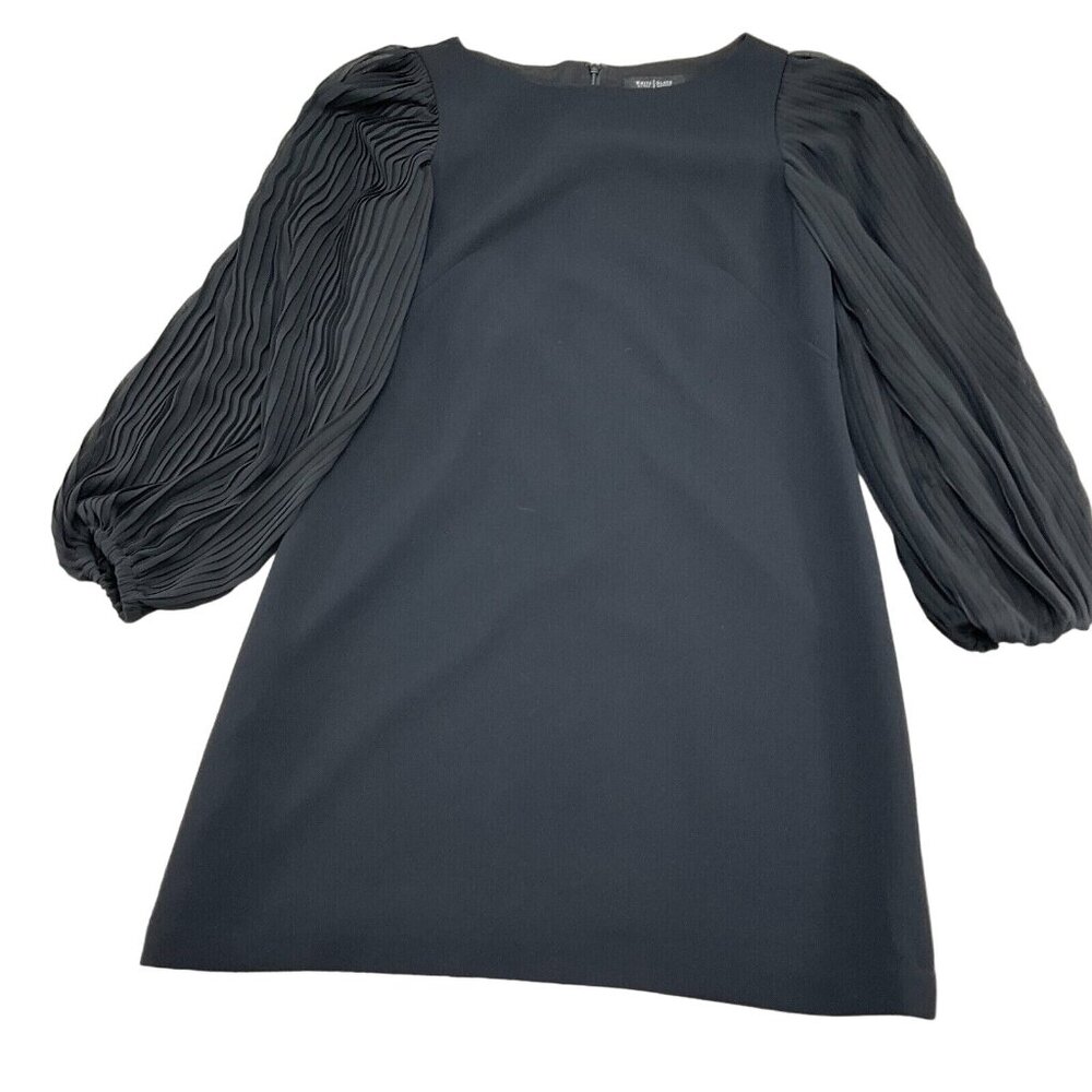 White House Black Market Dress Women 6 Black Aline Pleat‎ Crepe Chiffon Sleeve